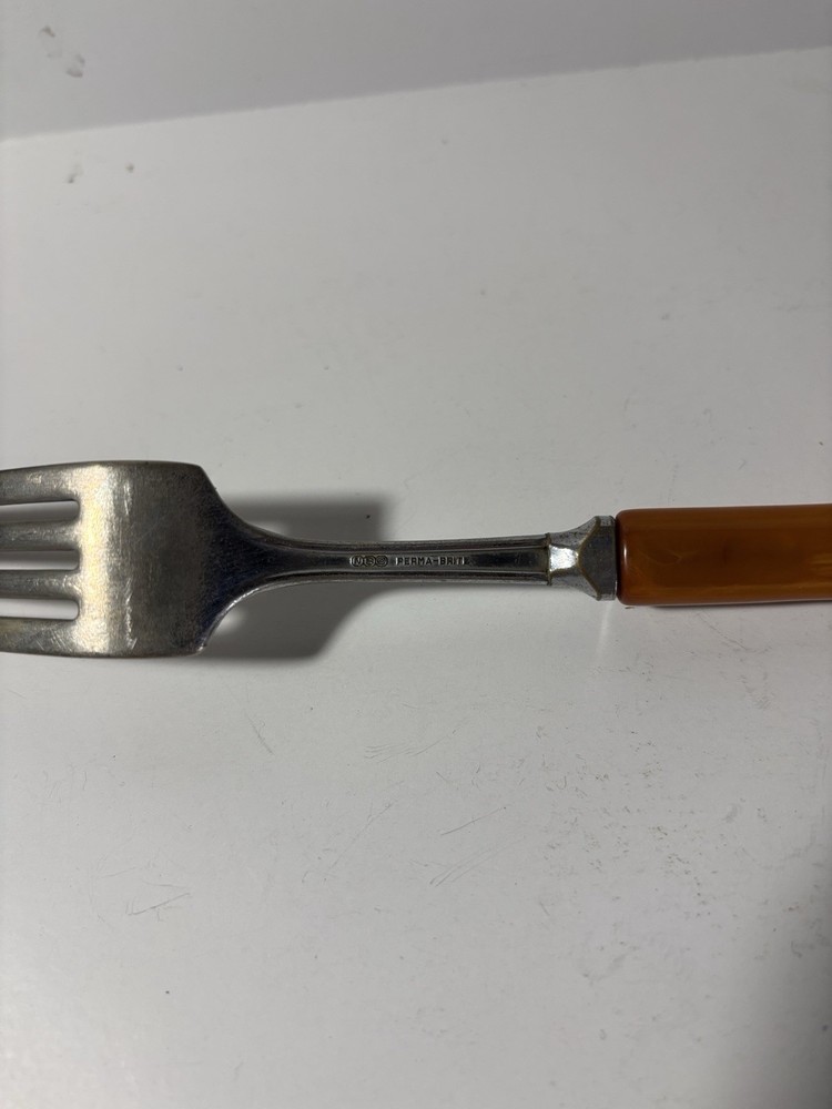 MCM Butterscotch Bakelite Handled Stainless Steel Dinner Fork & Dinner Spoon