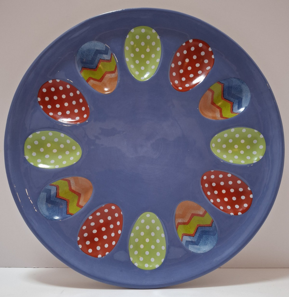 Harry & David 2008 Easter Egg/Deviled Egg Platter Ceramic Porcelain 12 Egg Beds