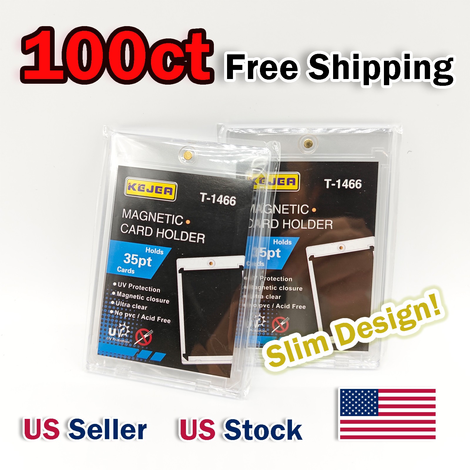 100 Pack Magnetic Trading Sports Card Holders Slim 35pt One-Touch UV Protection
