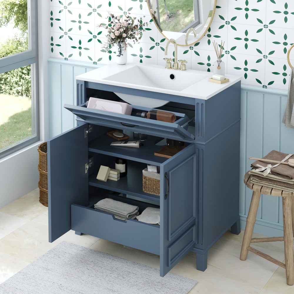 30'' Bathroom Vanity with Ceramic Sink,Solid Wood Frame Bathroom Storage Cabinet
