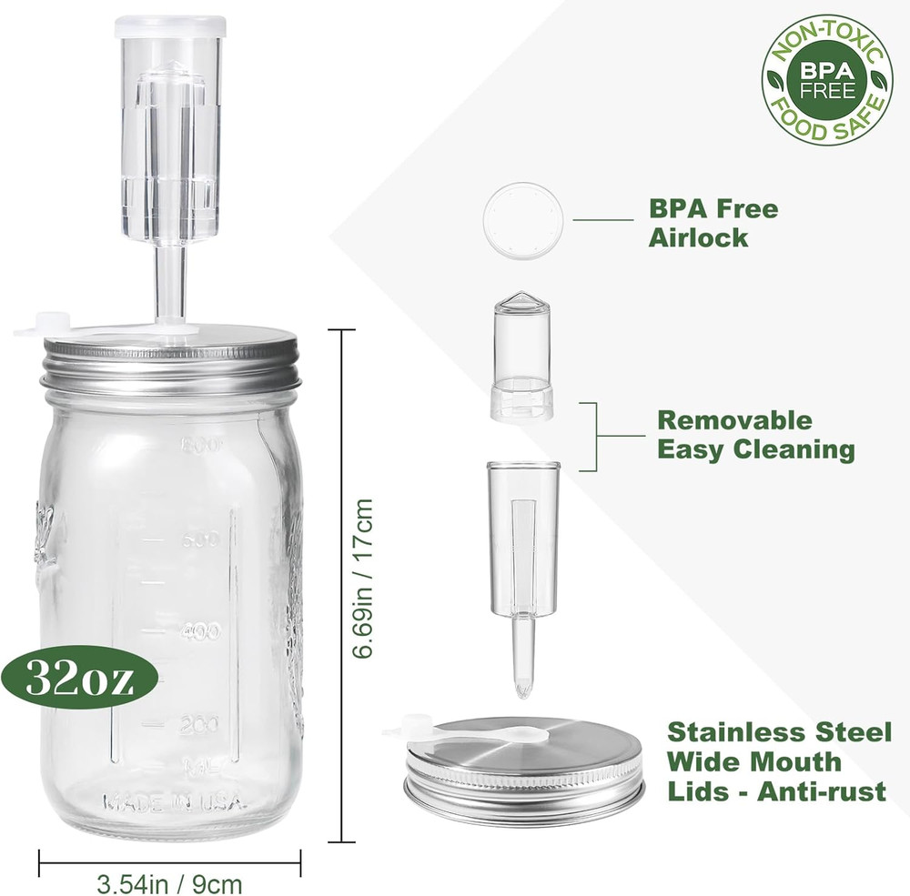 2 Pack Fermentation Jar Kit 32 Oz Mason Jar Fermentation Kit Fermenting Weights