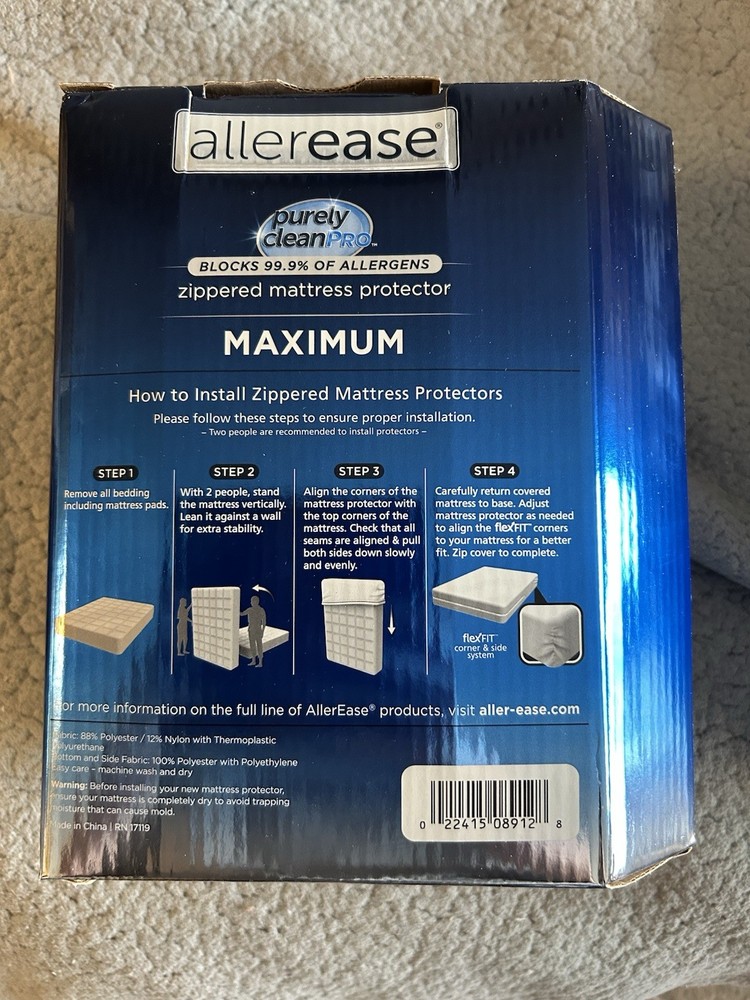 AllerEase Full Zippered Mattress Protector Waterproof Allergen Bedbug Barrier