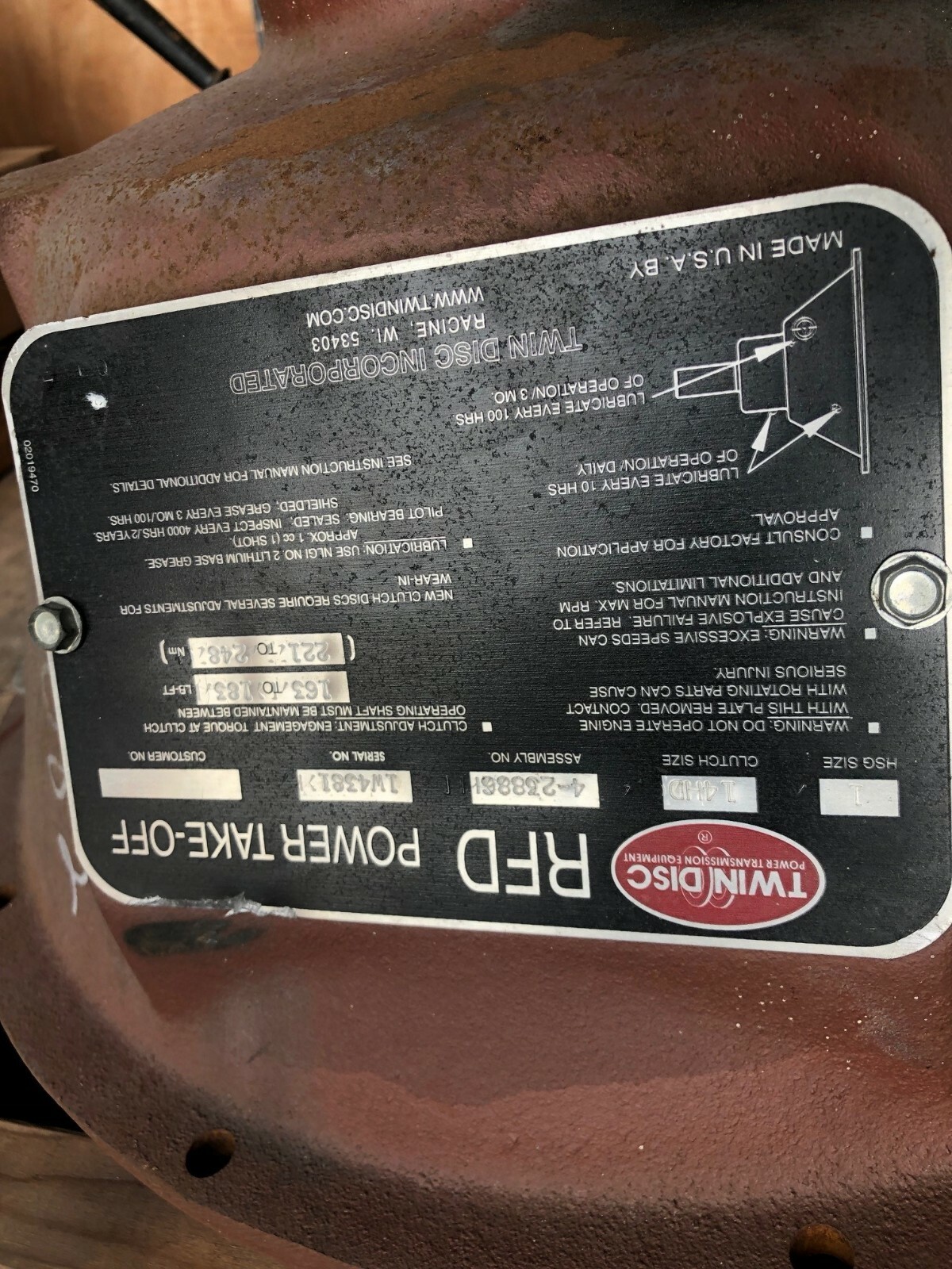 RFD Twin Disc Power Take Off P/N 5103764 new stock 4-23886 PTO SAE #1