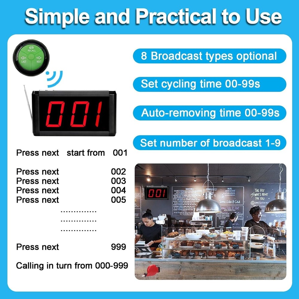 Que Calling Number System Wireless Pager Restaurant Queue Management System