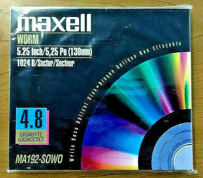 Maxell 4.8GB 5.25" Write Once Optical Disk 1024 B/Sector, ISO/IEC Formatted