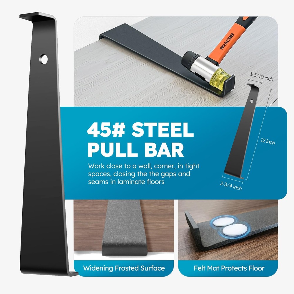 Vinyl Plank Flooring Tools - Tapping Block, 40 Spacers & Mallet Pull Bar Gauge