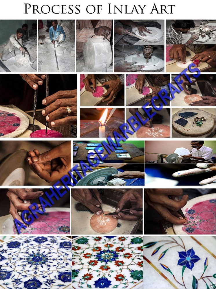 24" Marble Round Coffee Table Console Table Top Lapis Lazuli Inlay Work