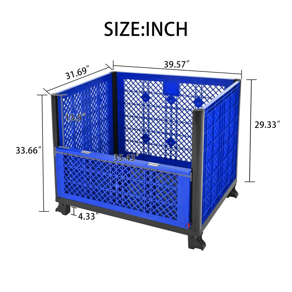 Collapsible Bulk Container Mesh Walls 600lb Capacity Stackable 4 High Blue