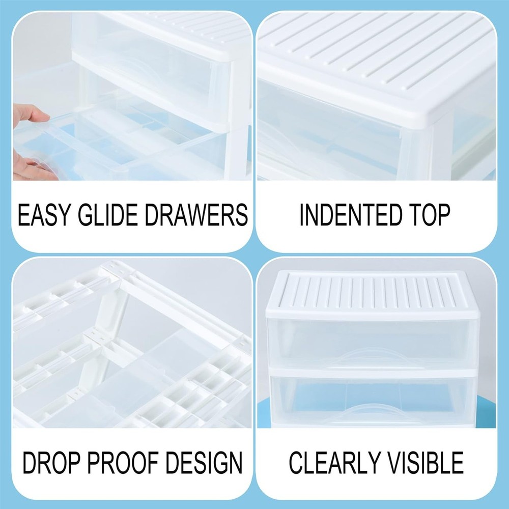 BYCY Plastic Stackable Storage 4 Drawers, White Bathroom Makeup Organizer wit...