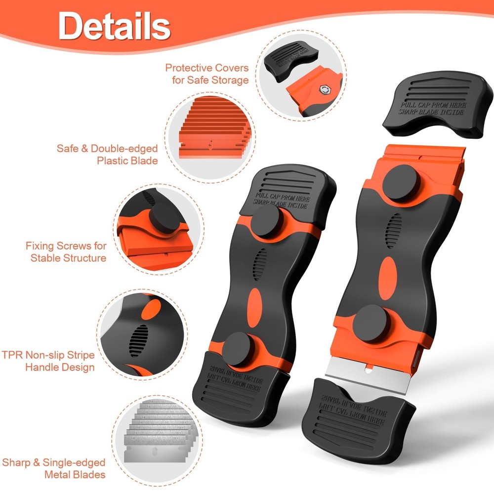 Razor Blade Scraper Includes 30 Plastic & 30 Metal Blades, Multi-Purpose Tool