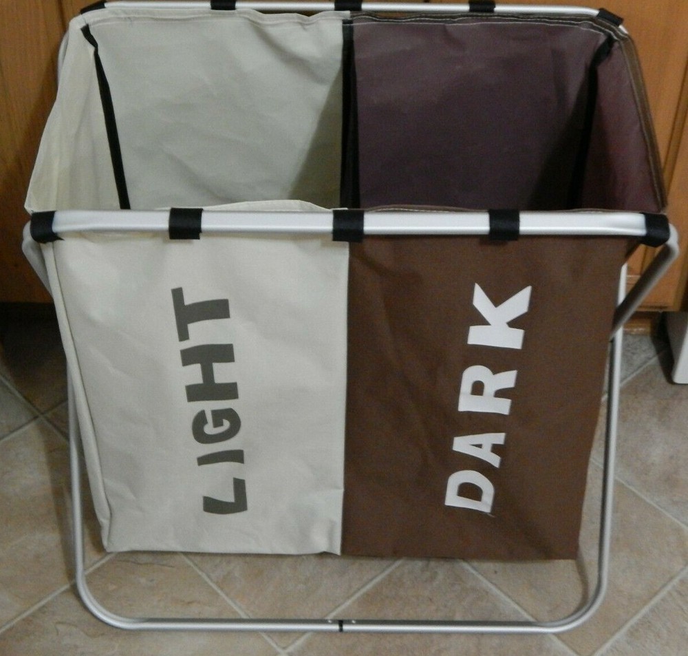 Laundry Basket Folding Light & Dark Divided W/ Cover Lid Divided Compartments