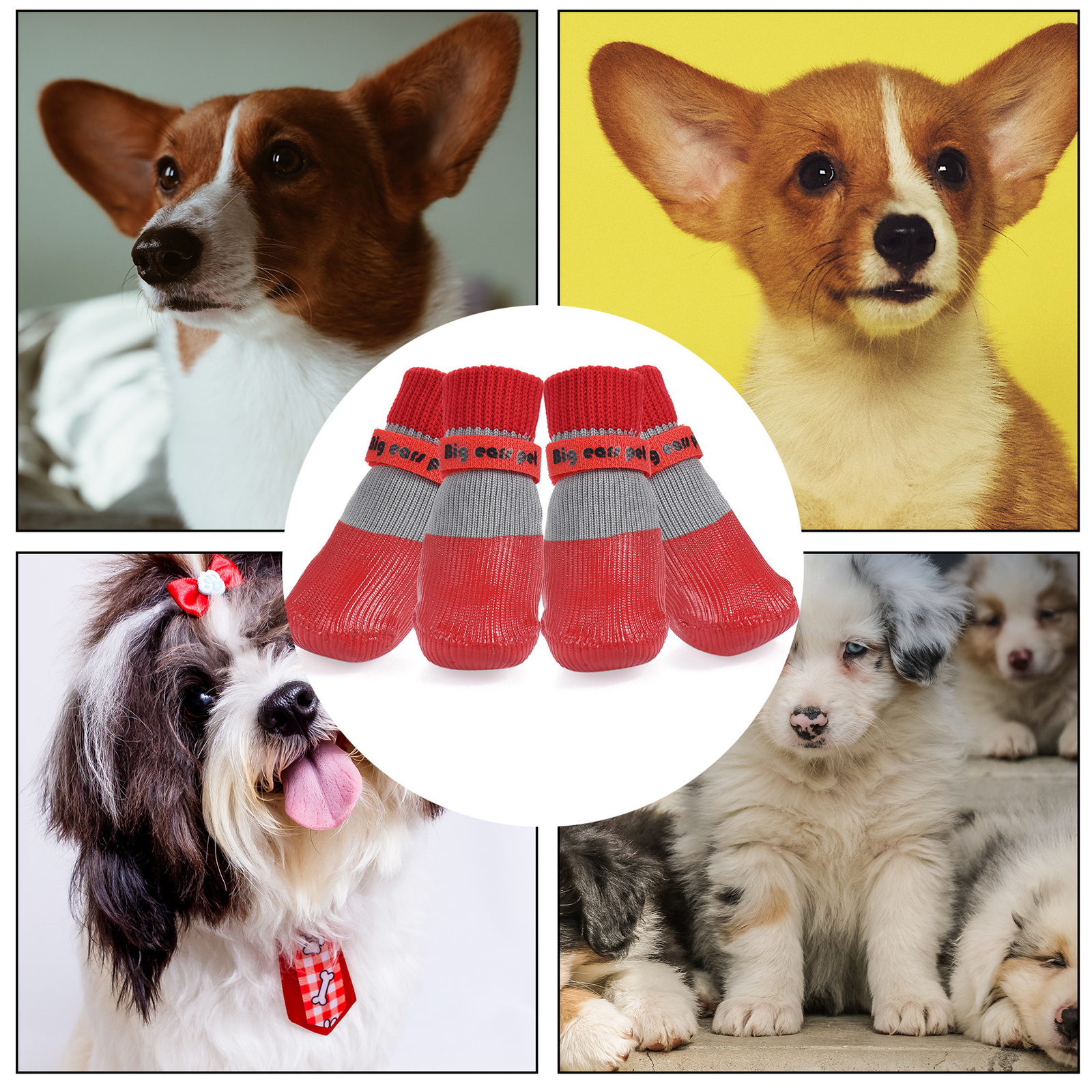 Outdoors Indoor Dog Socks Soft Rubber Anti-slip Dog Shoes Waterproof Strapped