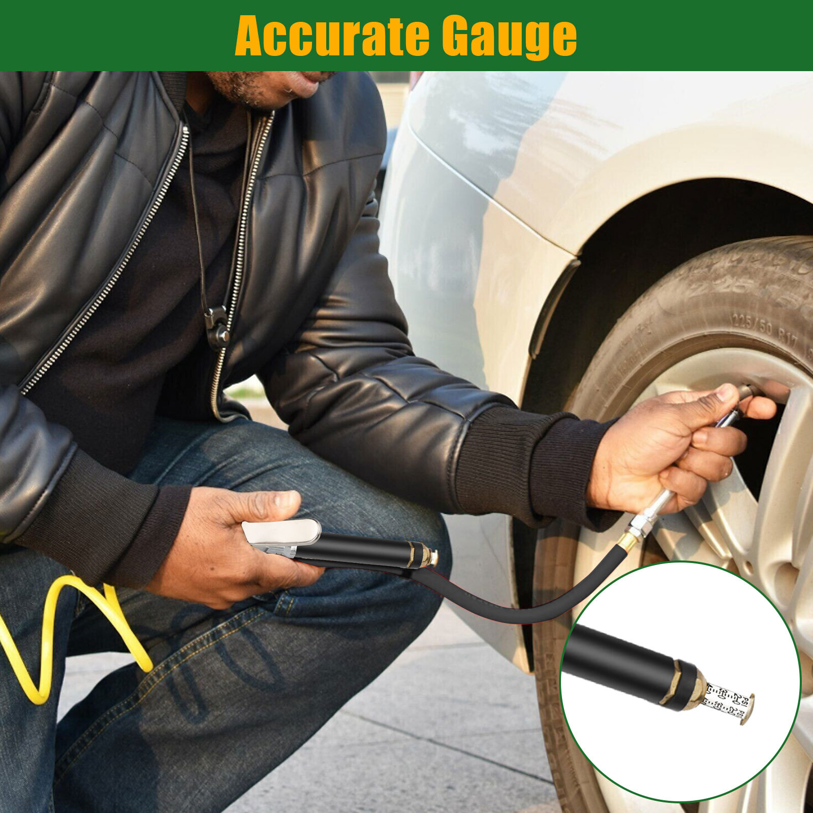 Tire Inflator with Pressure Gauge 120 PSI Dual Head Chuck Air Chuck Compressor