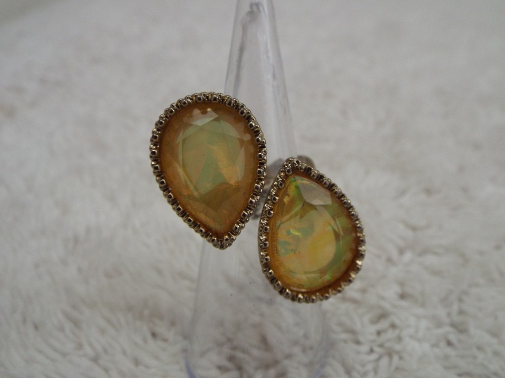 Goldtone Yellow Bead Hinged Size 5  Ring