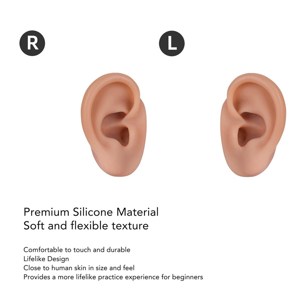 Silicone Ear Model Lifelike Flexible Reusable Left Right Ear Piercing Practice