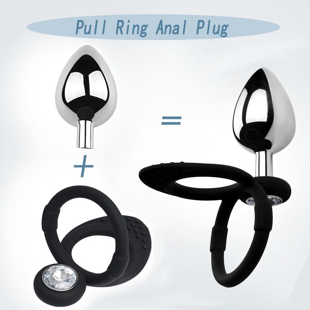 Anal Trainer Set Butt Plug 3 Pcs Metal Anal Plugs with 2 Replaceable Base Dif...