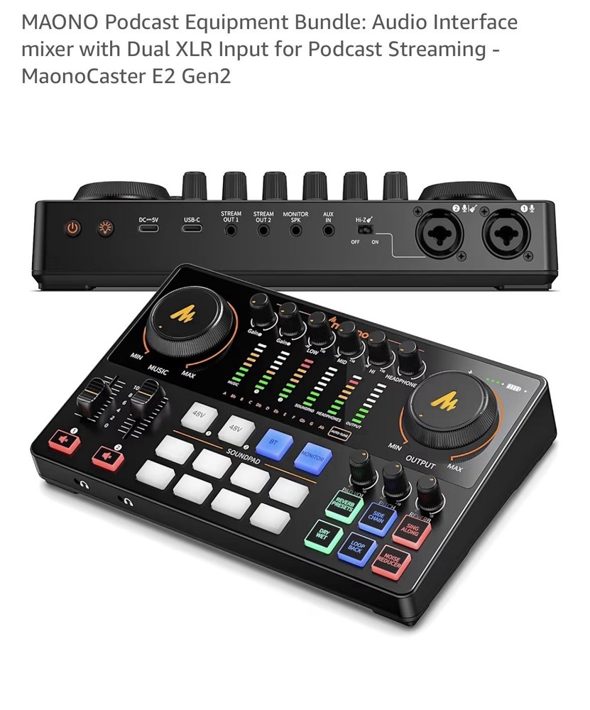 MAONO MaonoCaster E2 Gen2 Audio Interface Mixer Dual XLR Input Podcast Streaming