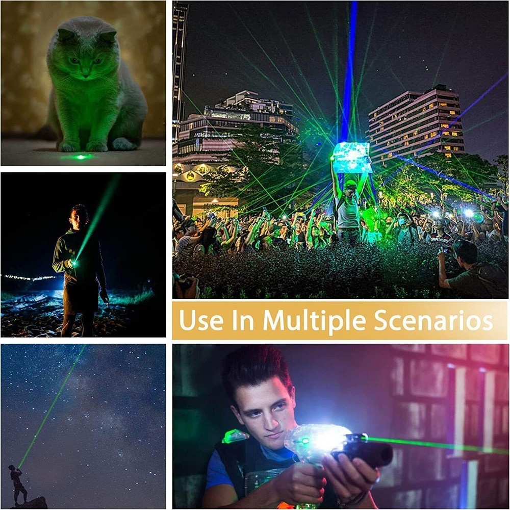 Rechargeable Flashlight Green LaserPointer Adjustable Focus Cat Toy Teacher