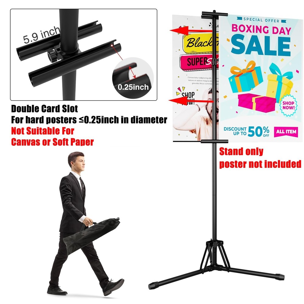 Poster Stand for Display, 80'' Adjustable Sign Stand Tripod, Retractable Post...