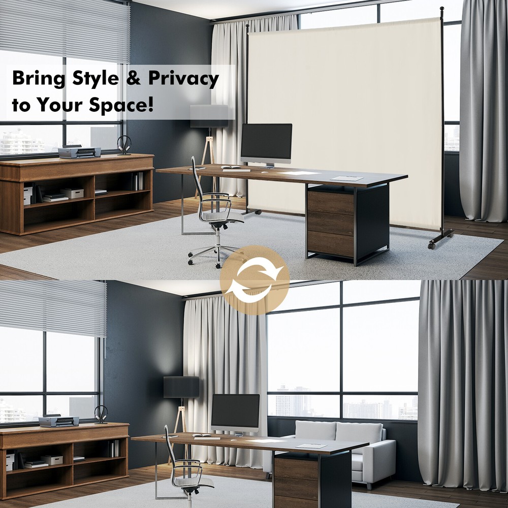 6FT Single Panel Room Divider w/ Wheels Rolling Fabric Partition Privacy Screen