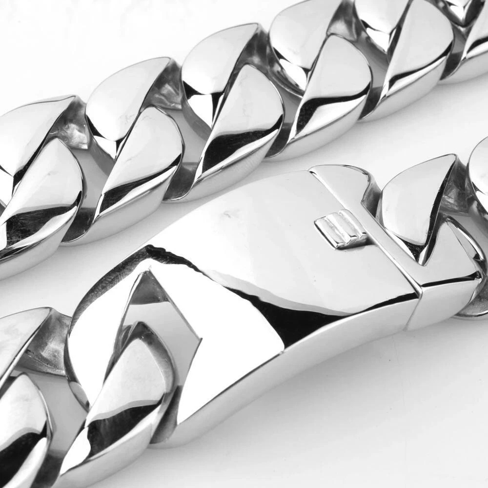 24mm/32mm Wide Heavy Men's Silver Tone Stainless Steel Cuban Link Chain Bracelet