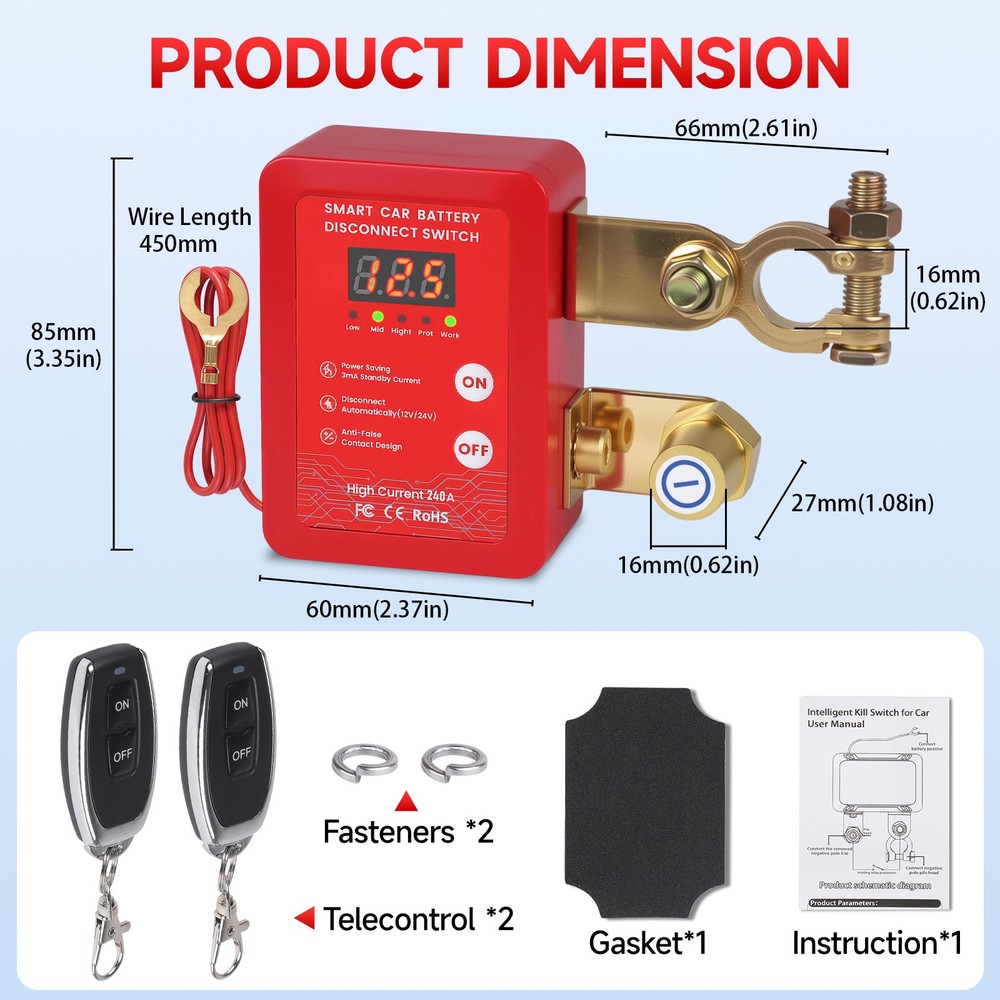 Remote Battery Disconnect Switch 12V 240A Battery Kill Switch for Auto RV ATV