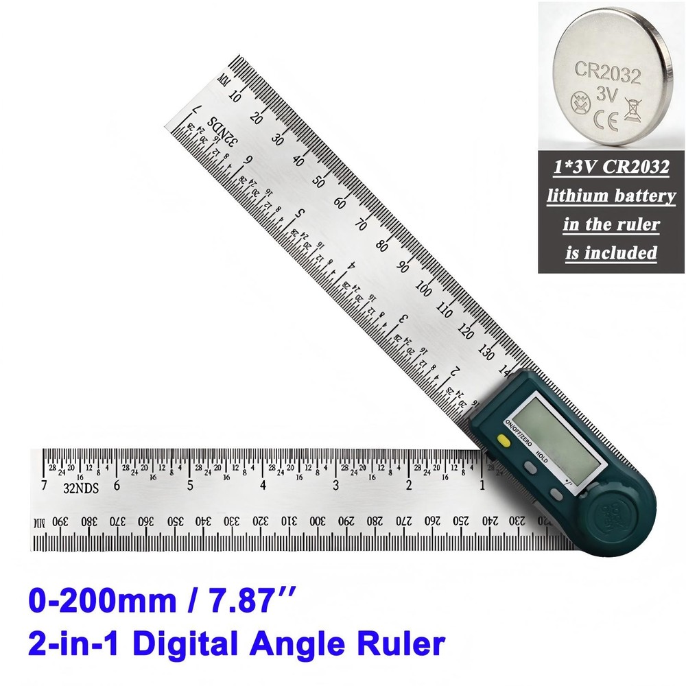 200mm/7.8'' Protractor Digital Angle Finder Ruler with Locking Function for ADAS