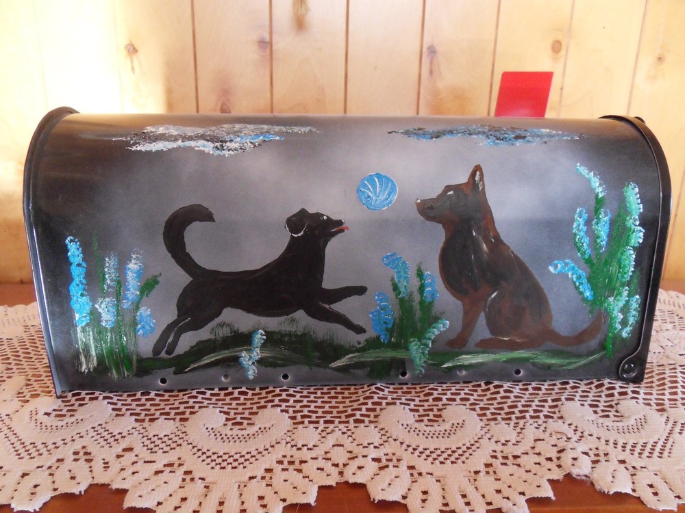dogs hand painted Mailbox USPS standard size