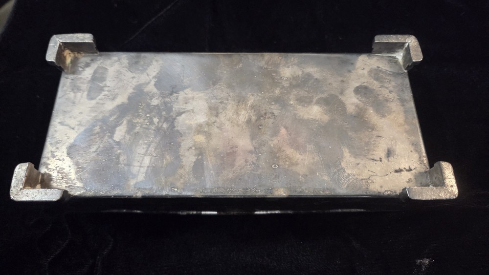 Poole Silver Co 2002 Silverplate Footed Cigarette/Jewelry Box Vintage Wood Lined