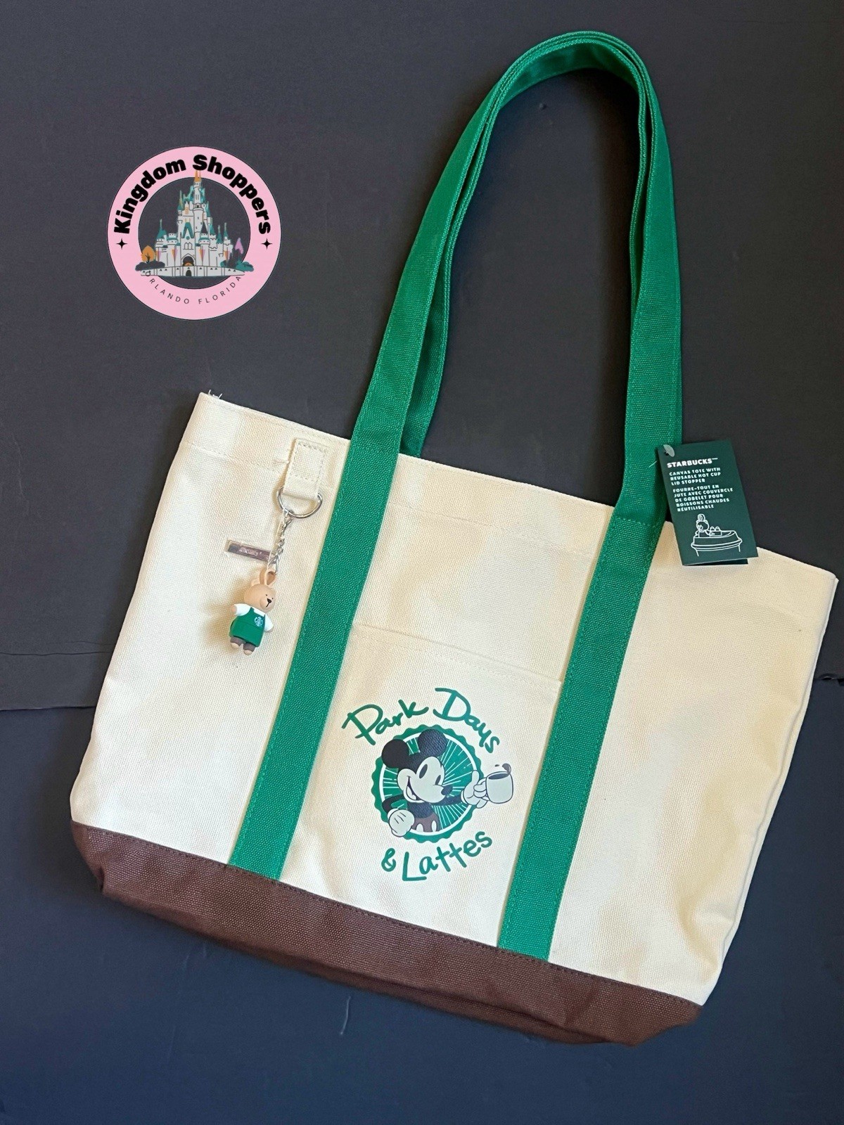 2026 Disney Parks Starbucks Park Days & Lattes Tote Bag & Bear Lid Stopper Charm