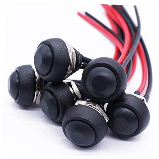 /6Pcs 12mm Momentary Push Button Switch 1/2" Mounting Hole On Off Mini Black