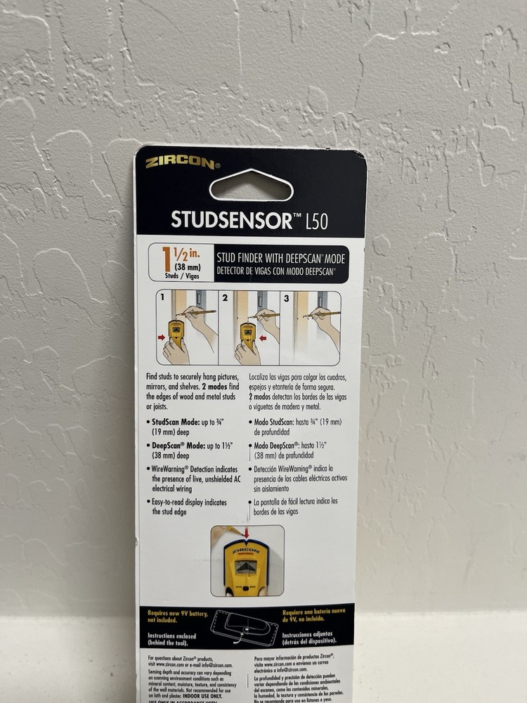 Zircon StudSensor L50 Edge Finding Electronic Stud Finder Sensor w/Deep Scan New