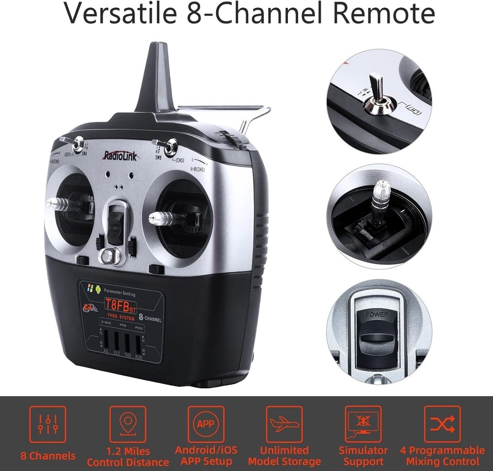 8 Channels 2.4GHz RC Remote Transmitter and R8EF Receiver APP Parameter Setup...