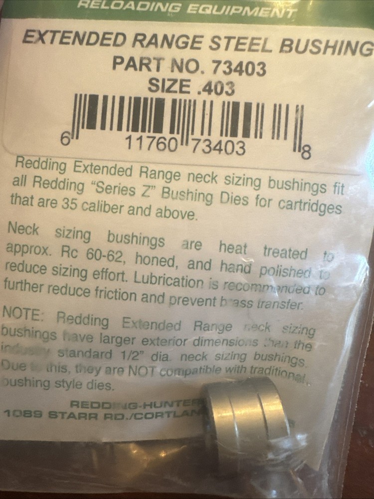 Redding Heat-Treated Extended Range Steel Bushing Size .403 Part 73403