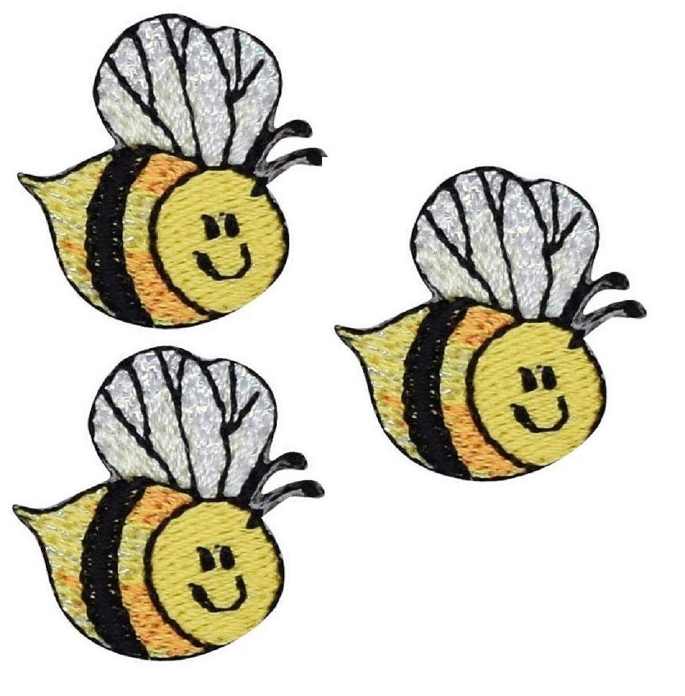 Honey Bee Applique Patch - Bumblebee, Insect, Bug Badge 1" (3-Pack, Iron on)