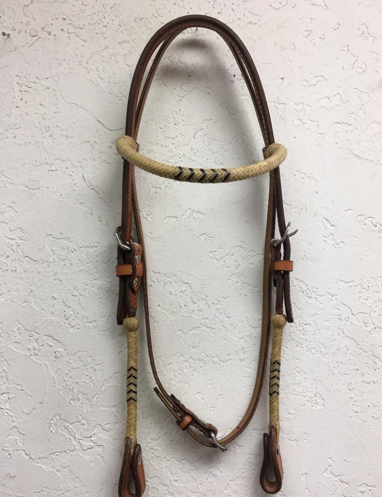 Rawhide Regular Browband - Leather Headstall with Rawhide Braiding