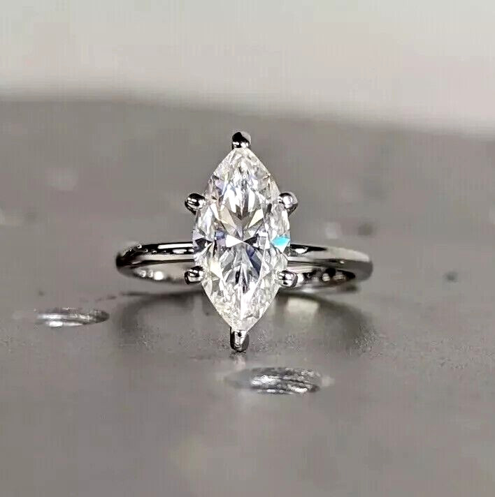 6.30Ct Marquise Cut Lab Created Diamond Engagement Solitaire Ring 925 Silver !