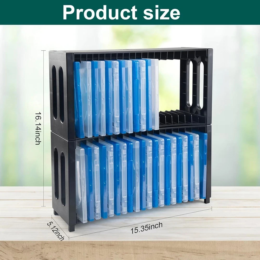 Stackable DVD Storage Rack, 2 Pack, Holds 40 Slim DVD Cases, Organizer