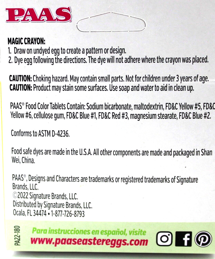 PAAS Easter Egg Dye Kit 5 Dye Tablets/Color Cups 1 Magic Crayon 1 Egg Dipper