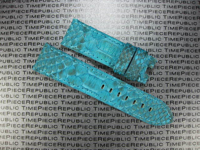 24mm PYTHON Skin Leather Strap Deployment Band for fits PANERAI Aqua Blue