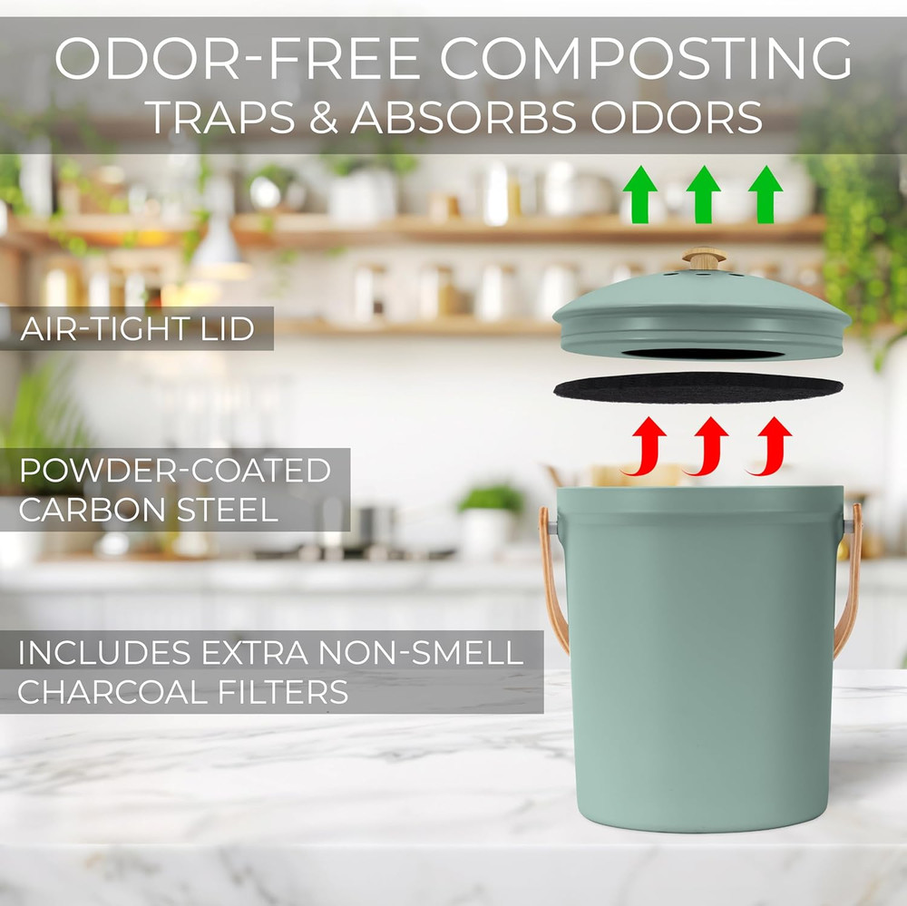 Beautiful Kitchen Compost Bin with Smell Proof Lid - Rust Proof and Odorless Com