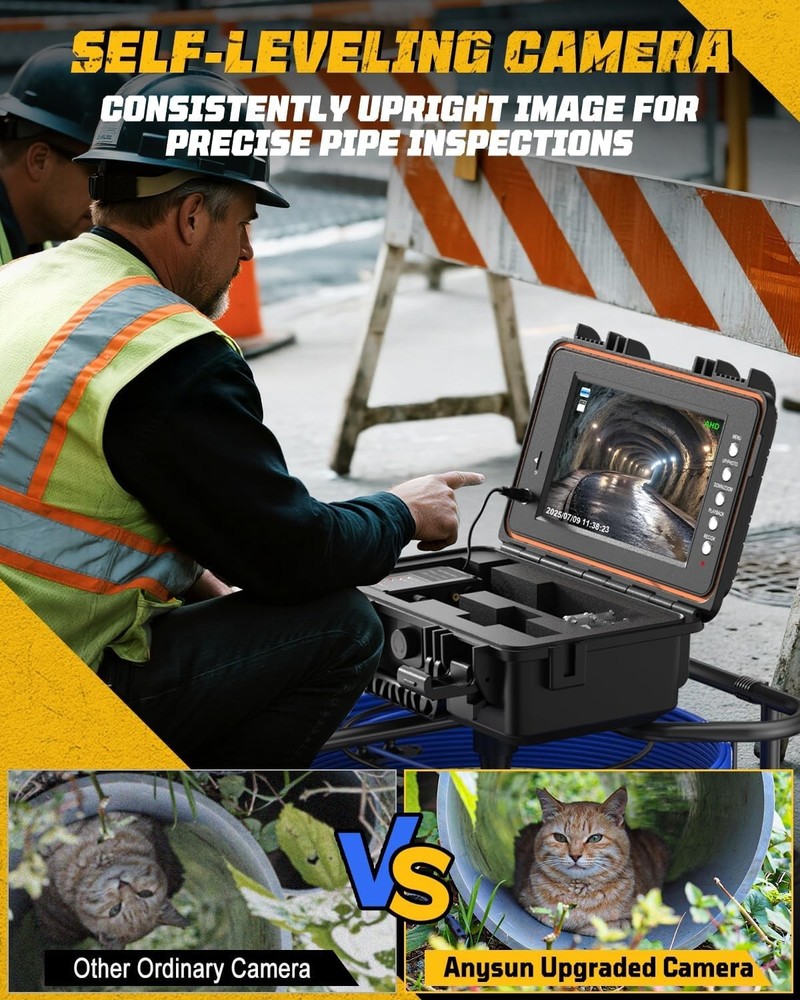Sewer Camera 9'' IPS Screen 100ft 7mm Cable Drain Pipe Inspection Camera 5100mAh