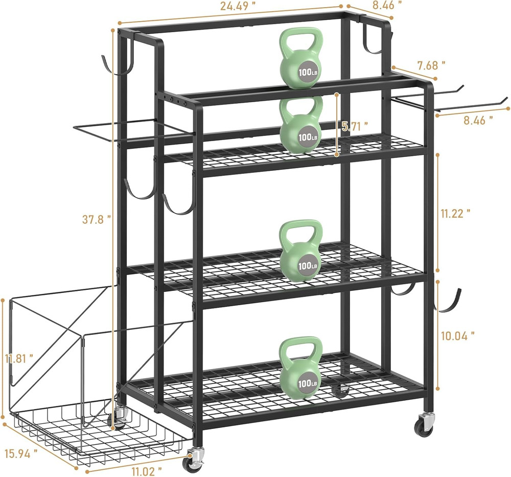 Home Gym Storage Rack, Multi-Functional Workout Equipment Storage for Dumbbells,