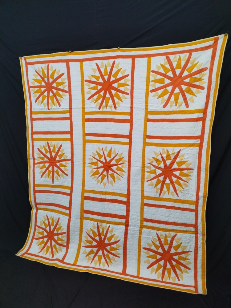 vintage sunburst hand Quilted patchwork Quilt needlework A168