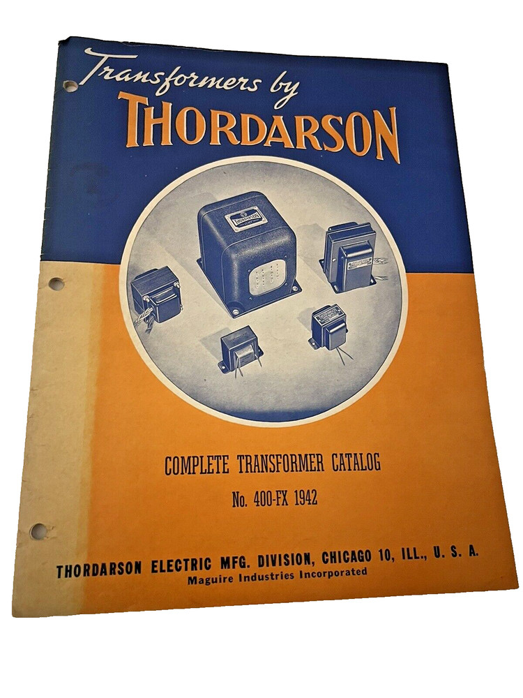 TRANSFORMERS BY THORDARSON COMPLETE CAT. NO 400-FX 1942 & COMPARISON DATA JB61