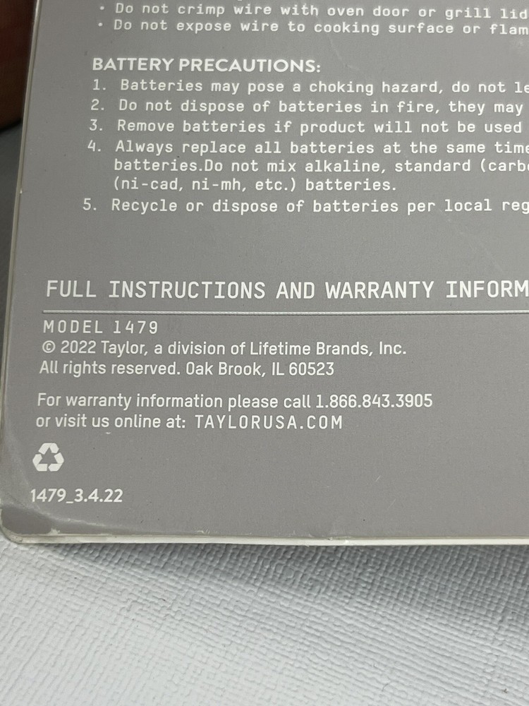 Taylor Wireless Grill Thermometer 1479, Programmable with Remote, NEW!