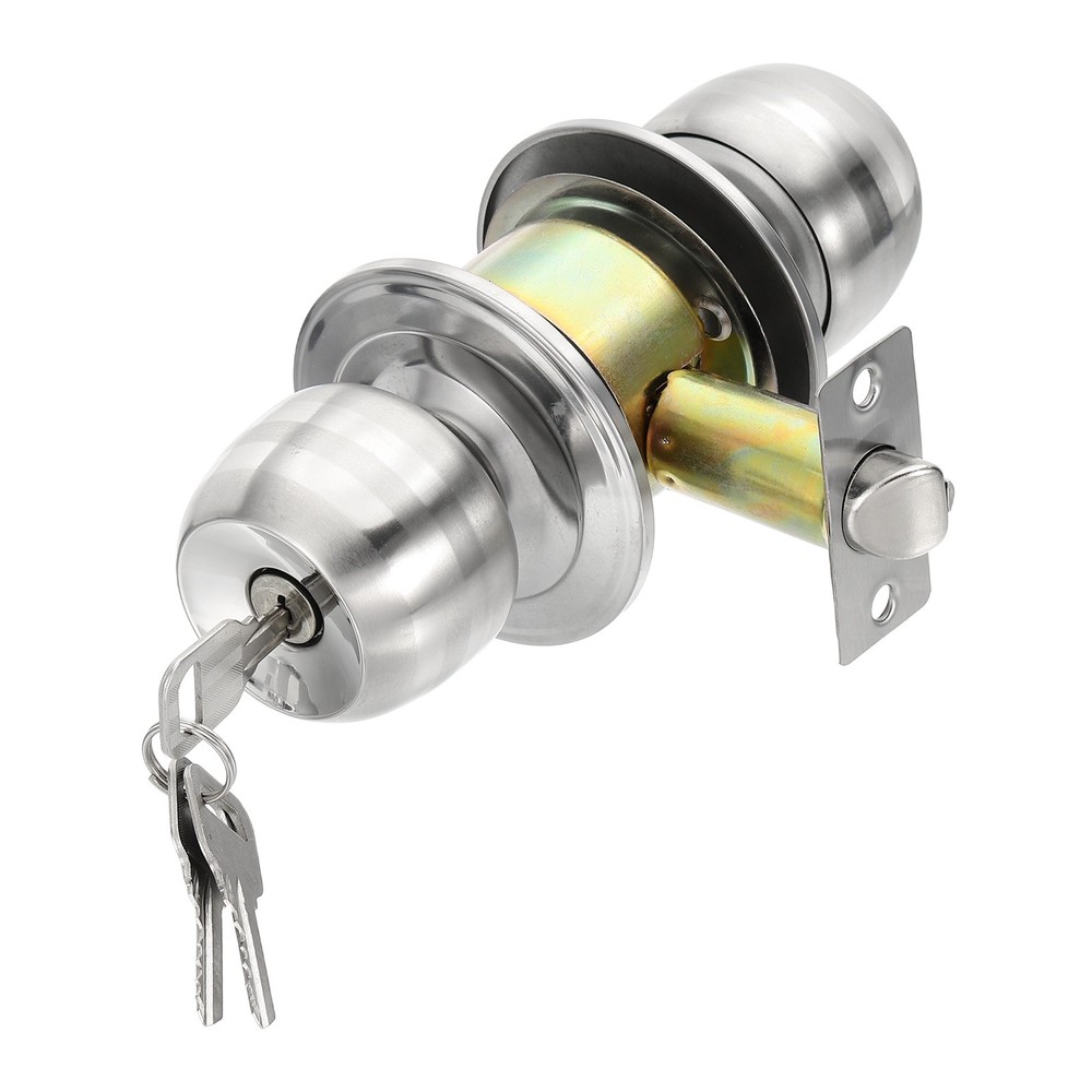 Keyed Entry Door Lock Knobs Stainless Steel Round Lock 60mm (2-3/8") Backset
