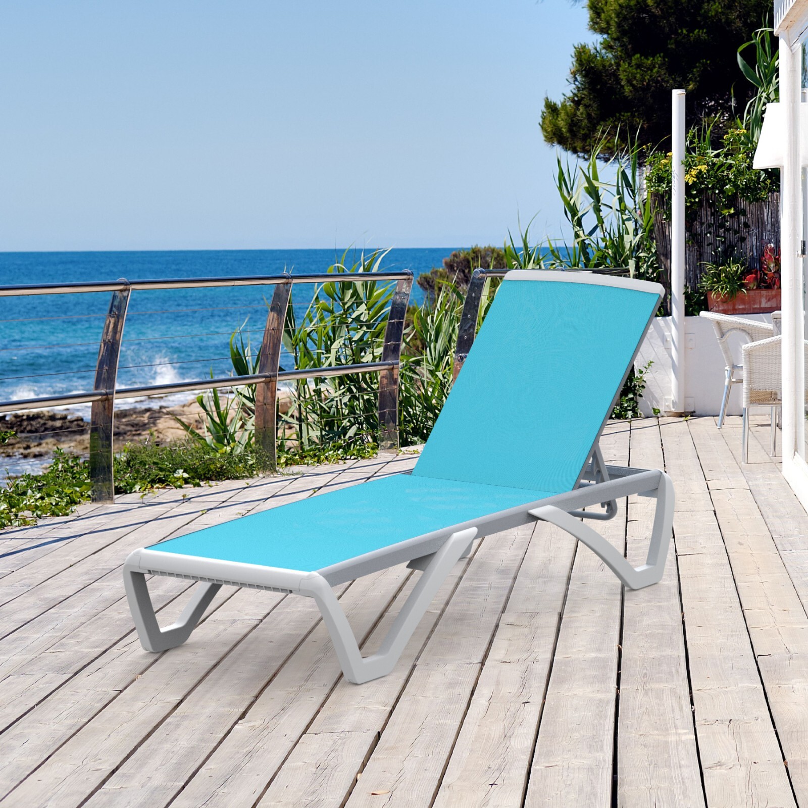 Domi Outdoor Chaise Lounge Aluminum Adjustable Lounge Chair, 1 Lake Blue Chair