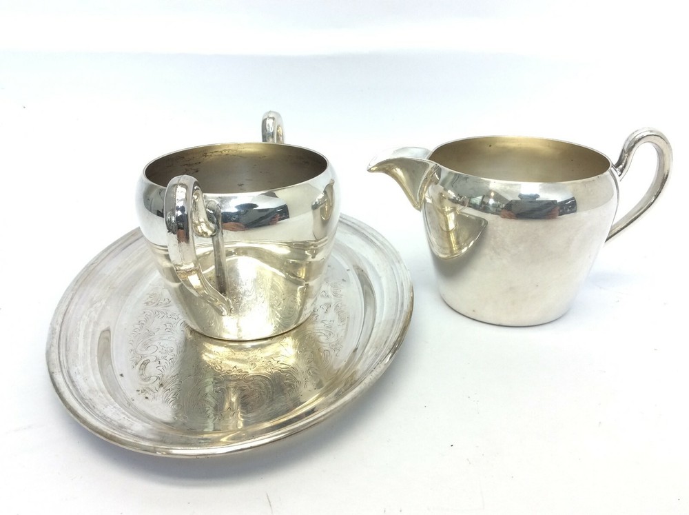 Vintage Set Used Academy Silver on Copper Silverplate Creamer Sugar Bowl