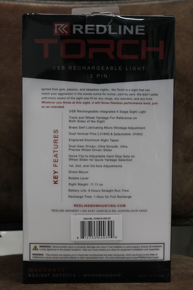 Redline Torch - RH - 2 Pin - USB Rechargeable Light